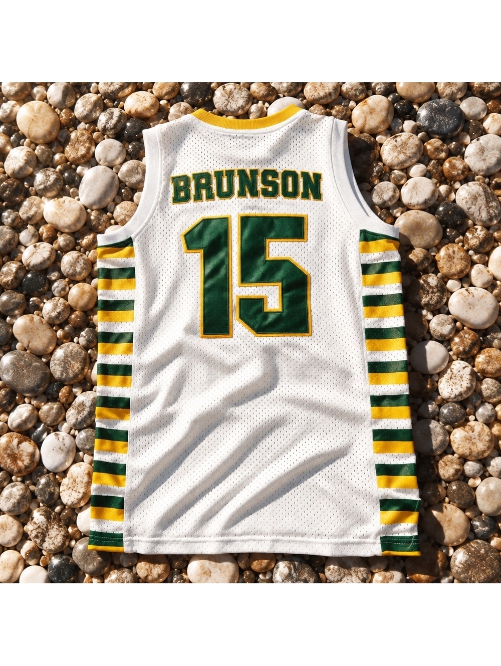 $125 JALEN BRUNSON HIGHSCHOOL #15 basketball jersey white green yellow